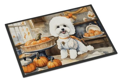 NEW Bichon Frise Fall Kitchen Pumpkins Doormat Front Door Mat Indoor Outdoor Rugs for Entryway, Non Slip Washable Low Pile, 18H X 27W